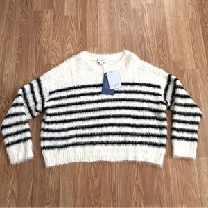 La Ligne Target Women's XL Fuzzy Knitted Striped Crewneck Sweater